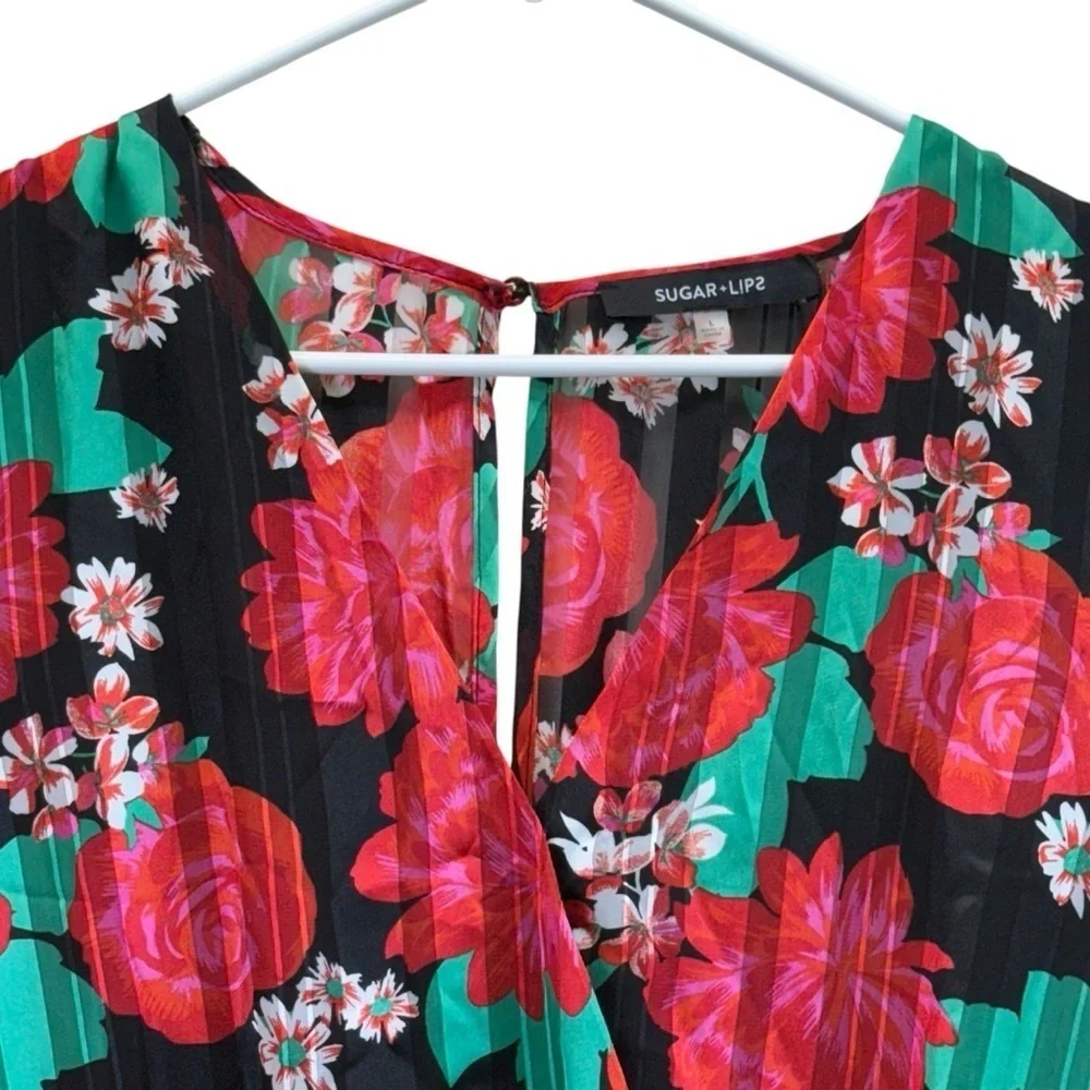 Sugarlips Rosabella Lover Black and Red Floral Romper. Size L